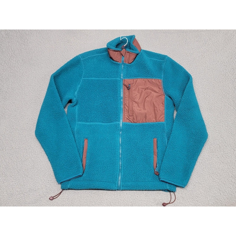 Aeropostale Jacket Womens Small Blue Sherpa‎ Fleece Full Zip Chest Pocket Brown